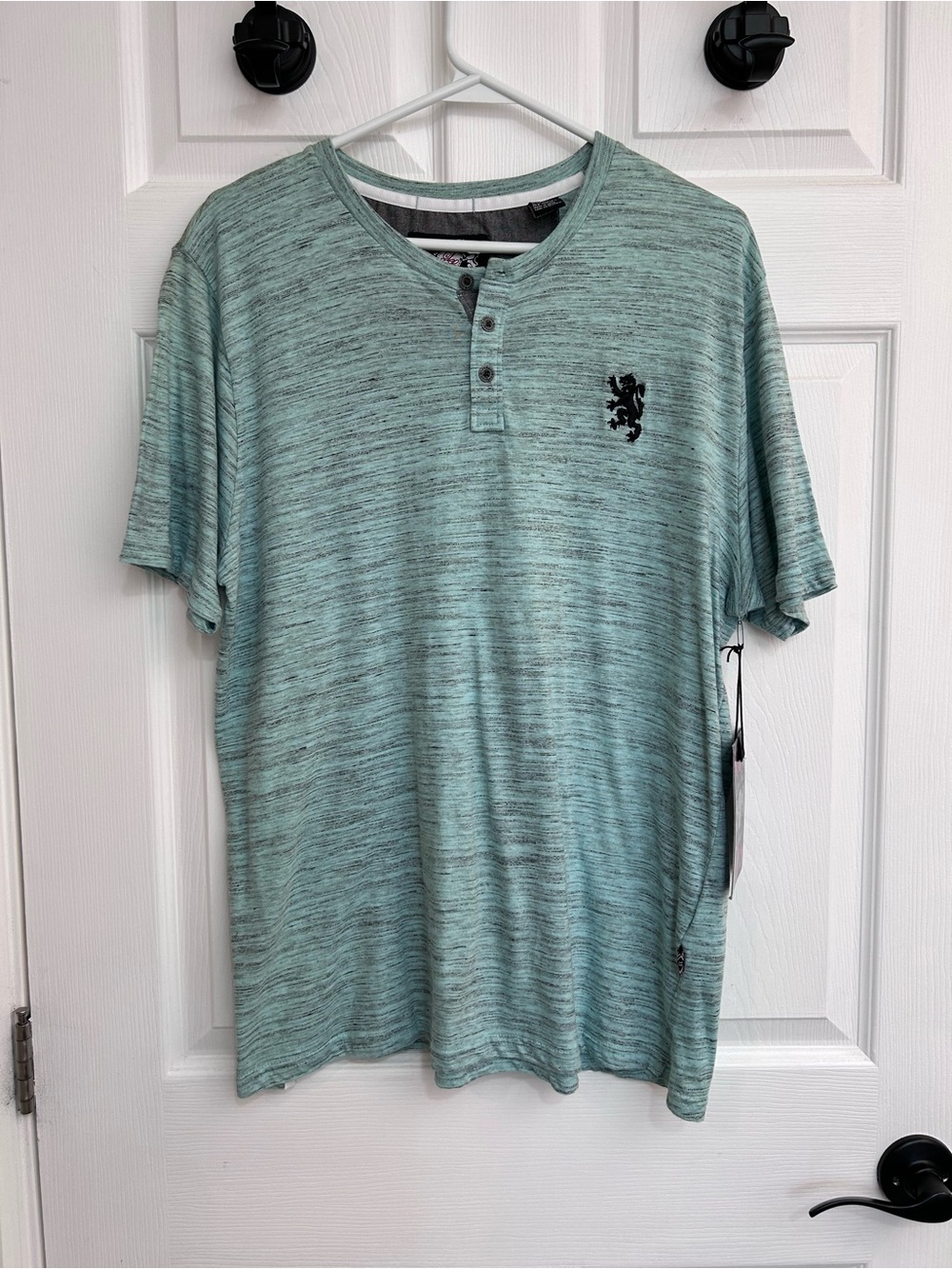 Men's Heather Seafoam Short-Sleeve Henley with Lions Crest